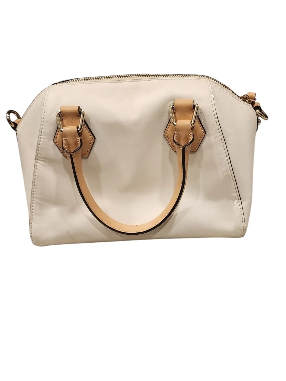 Kate Spade Cream Leather Dome Satchel with Tan Handles